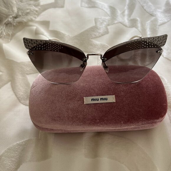 Miu Miu Black Women's Cat Eye Sunglasses with Crystals - Picture 1 of 4